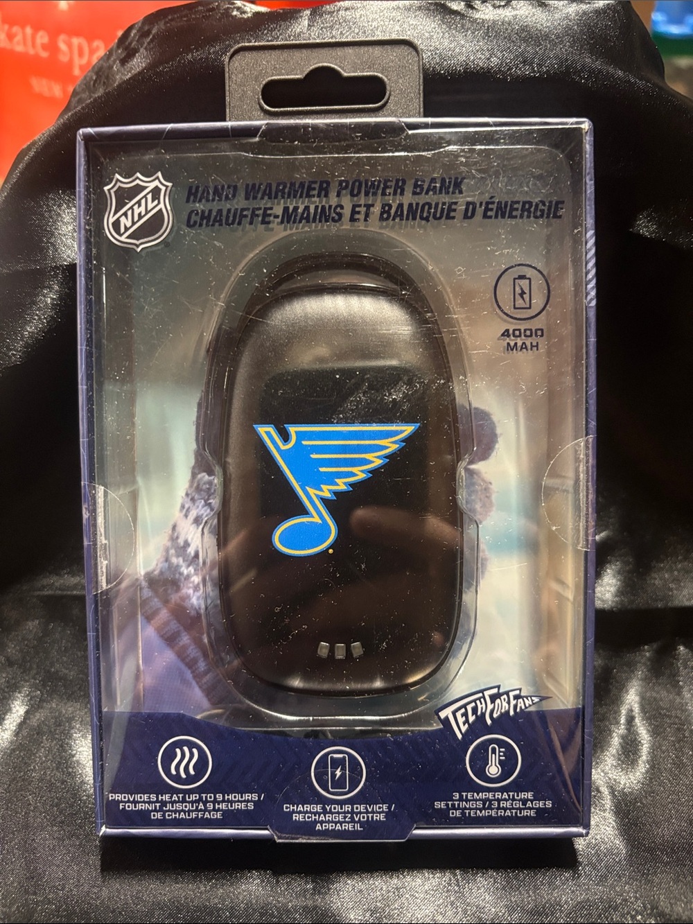 NHL St. Louis Blues Black Hand Warmer Power Bank with Blue & Yellow Logo